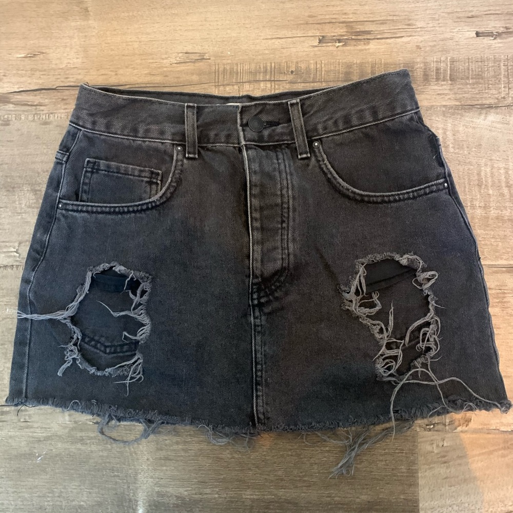 Distressed Grey Jean Skirt